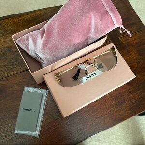 Miu Miu Gold Sunglasses with Pink Velvet Case